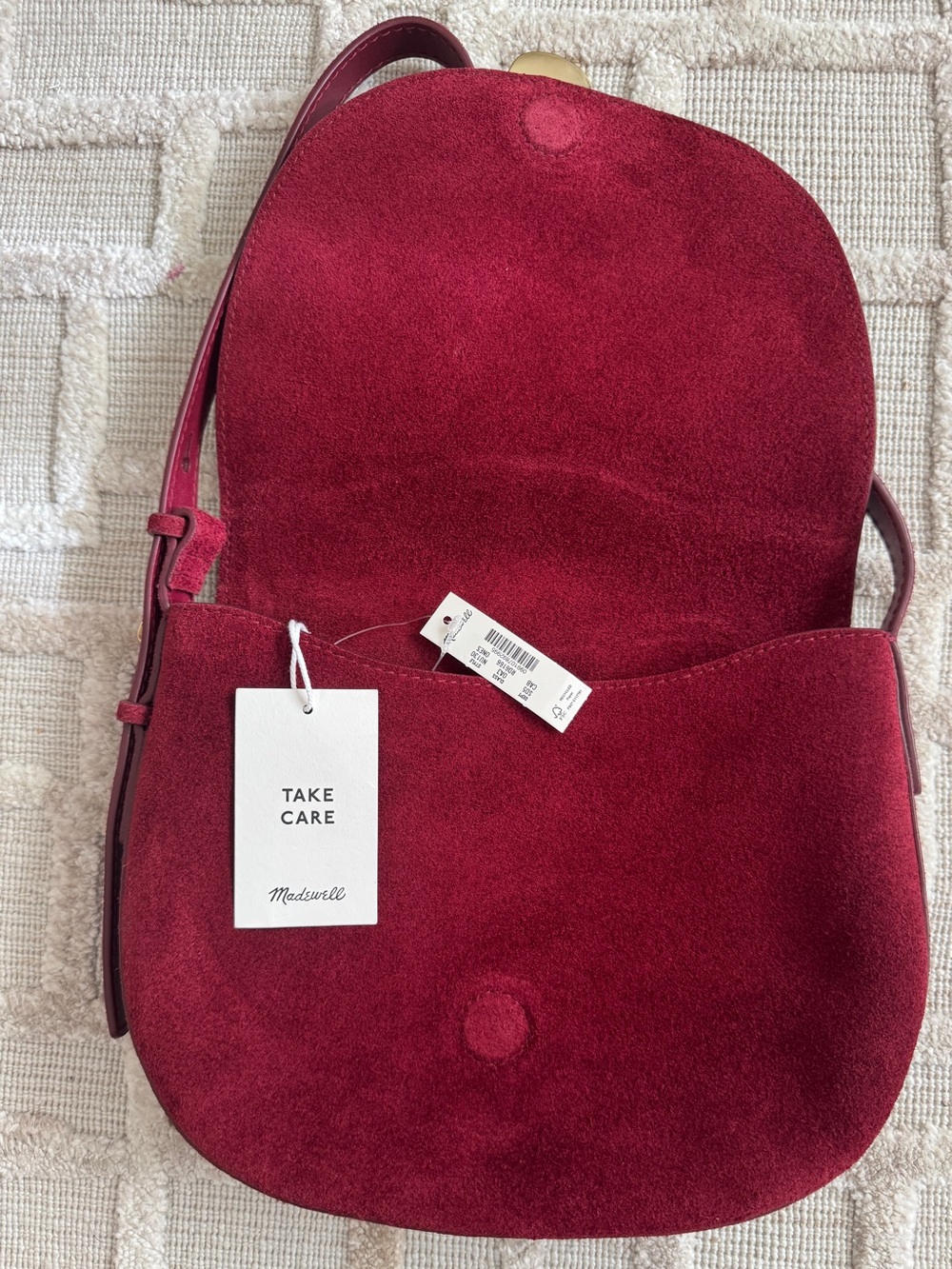 Madewell Burgundy Suede Saddle Shoulder Bag with Gold Accent - Picture 2 of 6